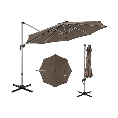 COSTWAY Parasol Déporté Φ339CM, Parasol de Jardin Rond avec Base en Croix, Parasol Inclinable avec 5 Angles et Hauteurs Réglables, Parasol Excentré Rotatif à 360° avec Manivelle et Double Toit (Brun)