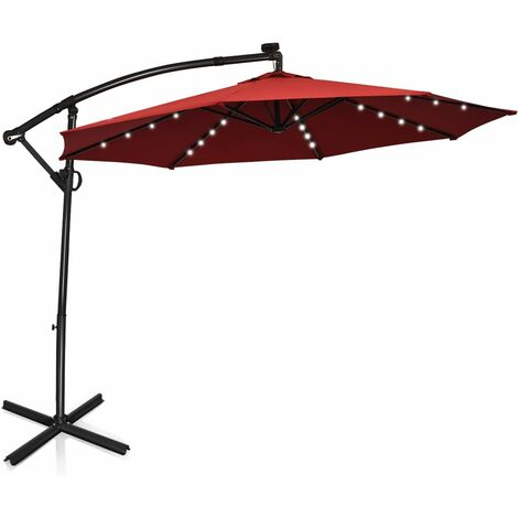 Costway – Parasol déporté 3m avec lumières LED solaires – Aluminium anti-rouille – Inclinaison 360° – Base croisée pour terrasse et jardin
