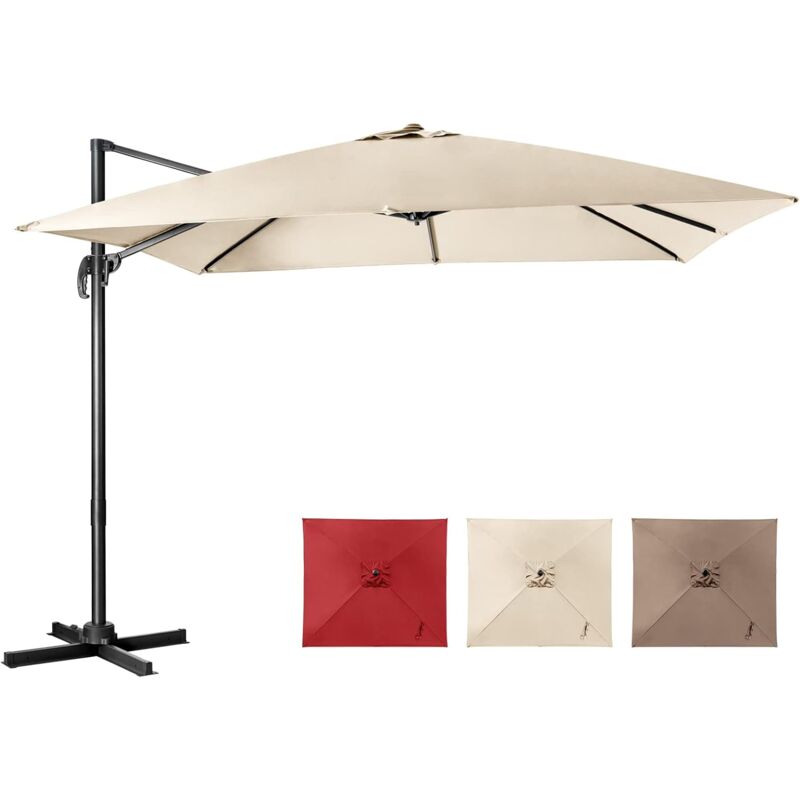 Parasol Déporté Inclinable 3x3M avec Base Croisée Rotatif à 360°,Manivelle,8 Baleines,Event pour Jardin,Terrasse,Beige - Costway