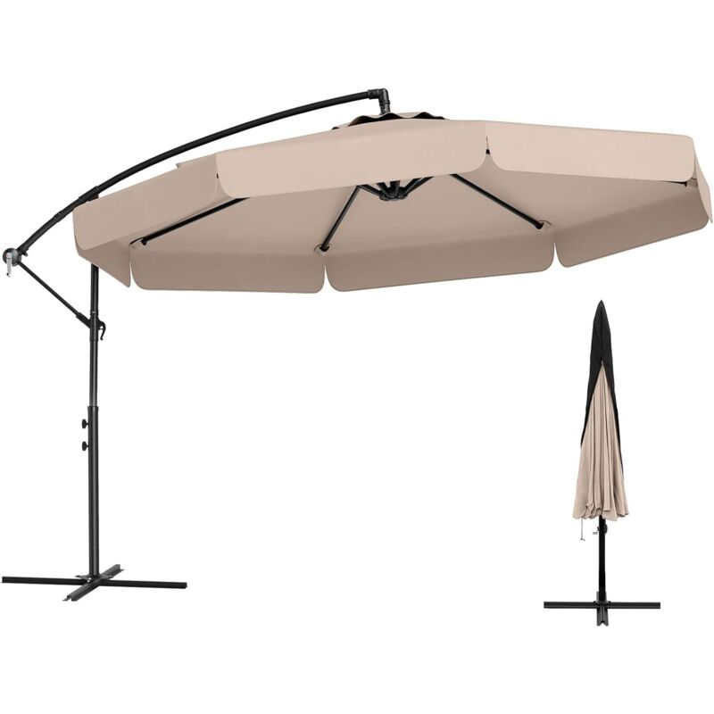 Costway - Parasol Déporté Octogonal 3x3M, Parasol Extérieur inclinable avec Housse de Protection, Base en Croix, Manivelle, 8 Baleines, Toile