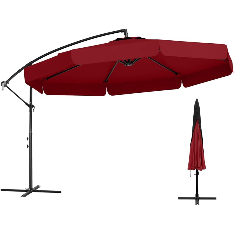 Costway - Parasol Déporté Octogonal 3x3M, Parasol Extérieur inclinable avec Housse de Protection, Base en Croix, Manivelle, 8 Baleines, Toile