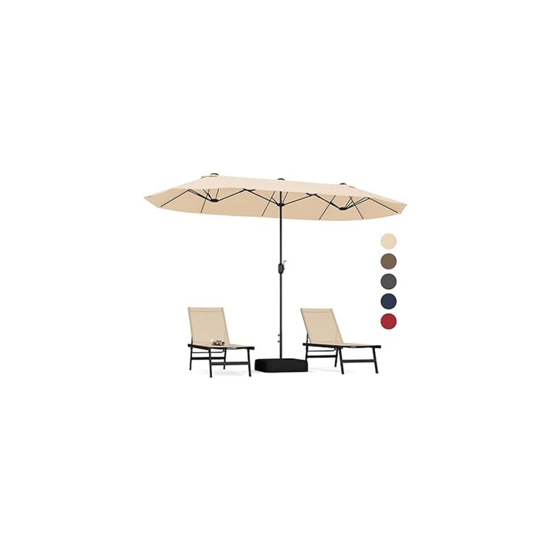 Costway - Parasol Double de Jardin 400 x 200 cm avec led à Énergie Solaire, Parasol Extra Large avec Manivelle et Base Robuste, Parasol Jumeau avec