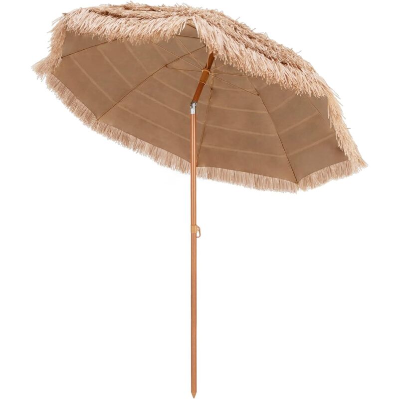 Costway - Parasol en Paille pp Φ208 cm, Parasol de Plage Inclinable, Parasol Hawaïen de 213,5 cm de Hauteur, Parasol Extérieur à 8 Baleines, pour