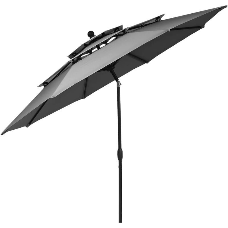 Parasol Extérieur de 3m à 3 Niveaux, Parasol de Patio Auto-inclinable Double Ventilation, Manivelle, Poteau en Aluminium pour Marché Arrière-cour