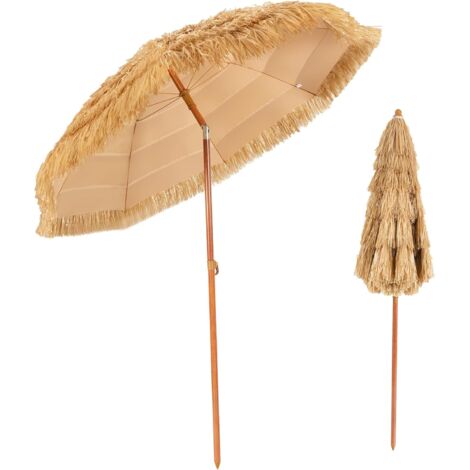COSTWAY Parasol Inclinable de Paille 1,75m/2,7m/2,85m Fixation pour Sable Toit Chaume Style Hawaïen 2 Parties Démontables pour Plage Cour Piscine