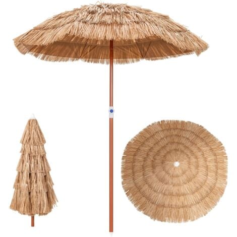 COSTWAY Parasol inclinable hawaïen 140-195cm avec sac de transport--UPF 30+/Ø155 cm Parasol de Plage en Paille pour Terrasse Jardin Piscine