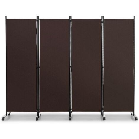Costway – Paravent intérieur pliable 4 panneaux 225x173 cm – Cloison de séparation sur roulettes – Bois de peuplier et fibre tissée – Résistant à l'eau