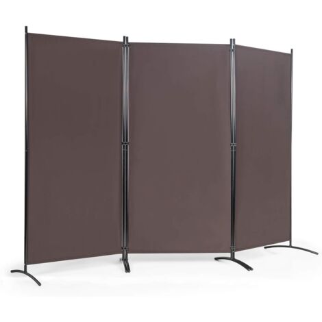 COSTWAY Paravent Raumteiler 260x183cm Trennwand mit verstellbaren Untersetzern, Wand Sichtschutz Wandschirm Kaffee, 3-teiliger