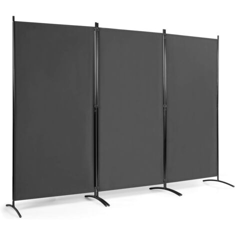 COSTWAY Paravento da Interno in Metallo, Separé Divisorio Interno Pieghevole con Piedini Stabili, Pannelli Divisori per Interni per Casa e Ufficio, 260 x 183cm, 3 Pannelli, Grigio