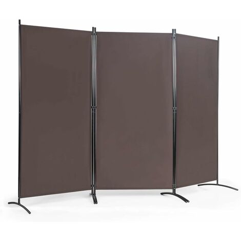 COSTWAY Paravento da Interno in Metallo, Separé Divisorio Interno Pieghevole con Piedini Stabili, Pannelli Divisori per Interni per Casa e Ufficio, 260 x 183cm, 3 Pannelli, Marrone