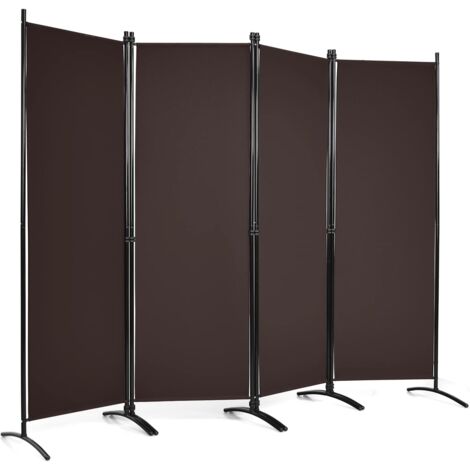 COSTWAY Paravento da Interno in Metallo, Separé Divisorio Interno Pieghevole con Piedini Stabili, Pannelli Divisori per Interni per Casa e Ufficio (Marrone, 220 x 173 cm (4 Pannelli))