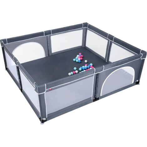 Costway – Parc bébé 206 x 185,5 cm – Centre d'activités intérieur et extérieur – 2 portes de sécurité avec fermetures éclair – Base antidérapante gris