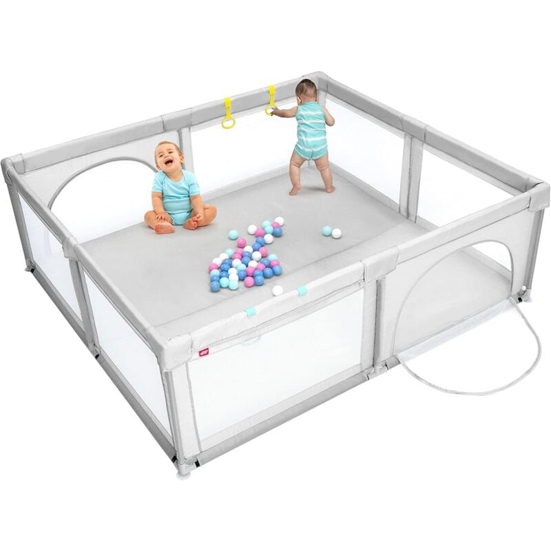 Parc Bébé, Aire d'Activités Portable pour Enfants avec Porte de Sécurité, Parois en Maille Respirante, Ventouses Antidérapantes et 50 Boules Colorées