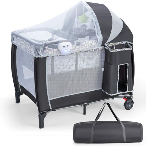 Costway – Parc bébé pliant 4 en 1 avec matelas – Filet amovible réglable – Table à langer 69 x 41 cm – Sac de transport avec roues verrouillables