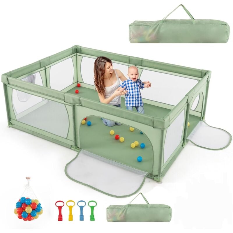Parc pour Bébé avec 50 Balles Océaniques, Clôture pour Tout-Petits avec Maille Respirante, Centre d'Activités avec Base Antidérapante et Grande Porte
