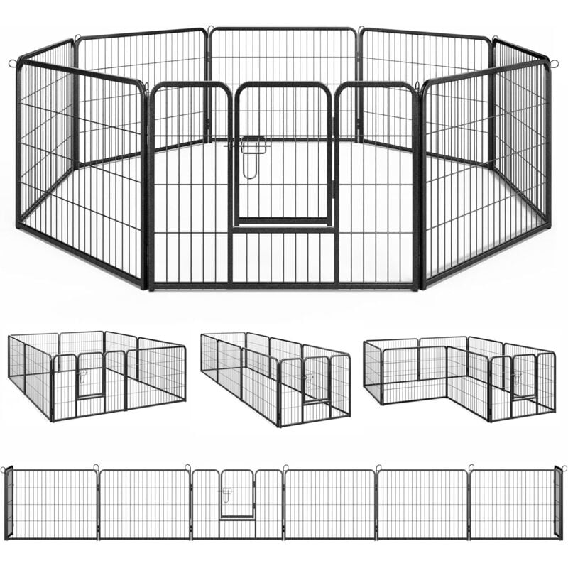 Costway - Parc pour Chien Intérieur Extérieur, 8 Panneaux, Enclos Chien Portable Pliable avec Porte, 8 Piquets de Sol, Rotation à 360°, Barrière de