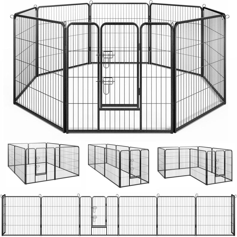 Costway - Parc pour Chien Intérieur Extérieur, 8 Panneaux, Enclos Chien Portable Pliable avec Porte, 8 Piquets de Sol, Rotation à 360°, Barrière de