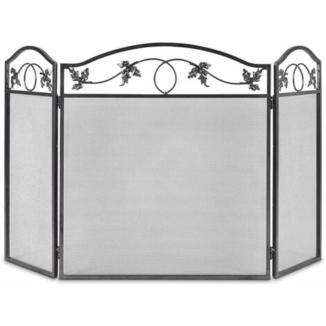 COSTWAY Pare-Feu en Cadre Métallique, Ecran de Cheminée Pliable à 3 Panneaux, Clôture de Cheminée en Maille pour Bébé, Grille de Protection pour l'Intérieur et l'Extérieur