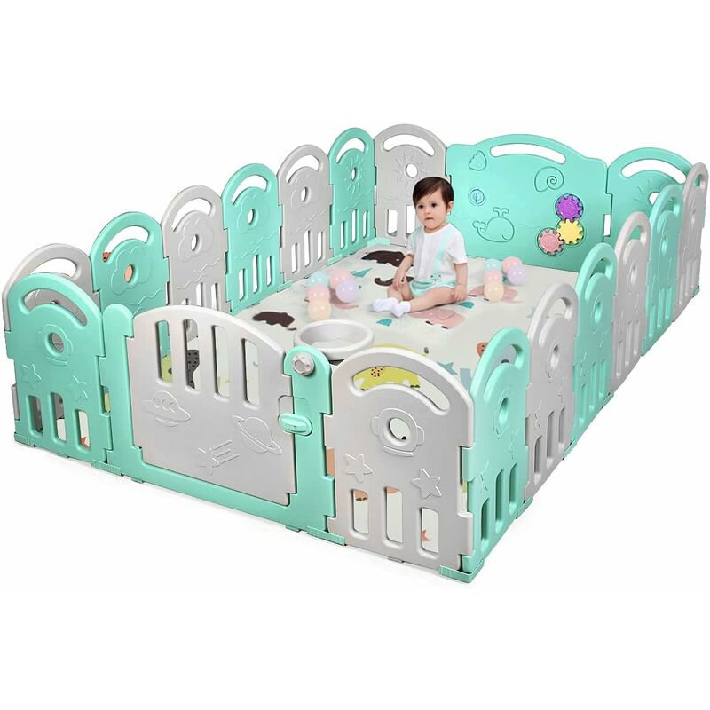 

COSTWAY Parque con 18 Paneles en HDPE para Niños, Centro Actividad Plegable con Cierre de Seguridad (Verde, 18 pedales)