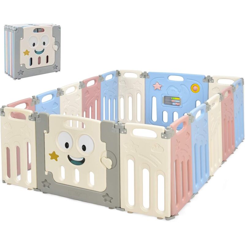

Parque Infantil Bebé con 16 Paneles Barrera de Seguridad con Puerta Valla de Juego para Niños de 3 Meses a 6 Años - Costway