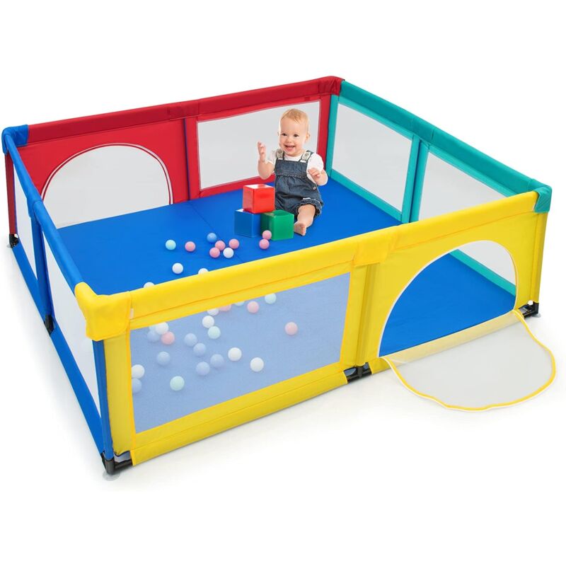

Parque para Niños Valla de seguridad 206 cm*185,5 cm Centro Actividad Portátil con Cercas de Seguridad, con 50 Pelotas (coloreado) - Costway
