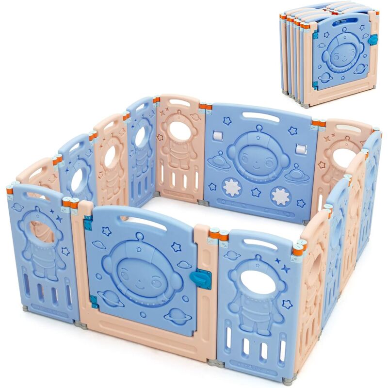 

COSTWAY Parque Plegable para Niños 6 a 36 Meses , Centro Actividad con 14 Paneles para Niños y Cierre de Seguridad