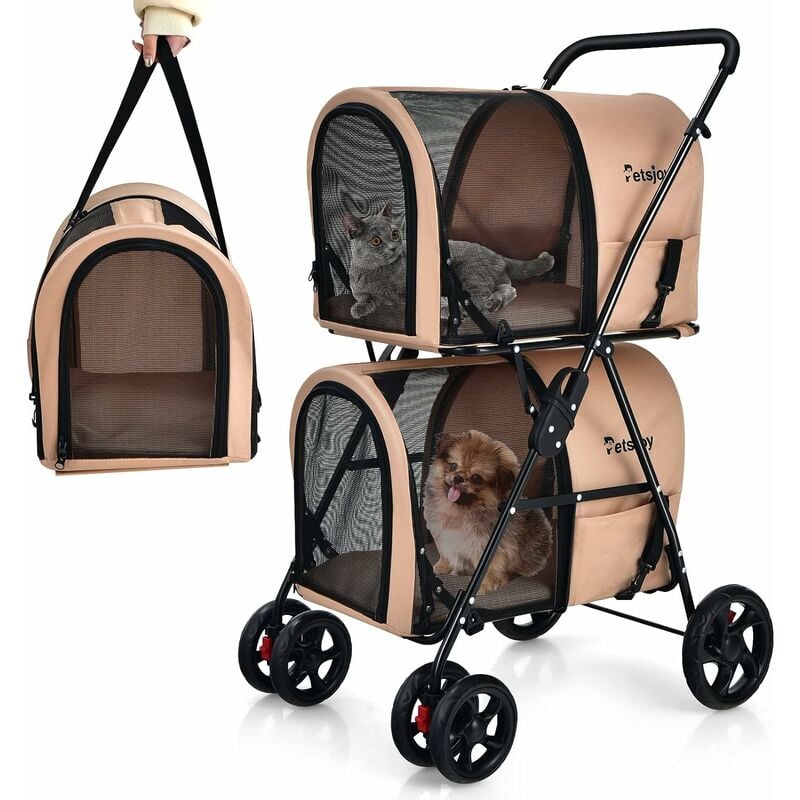 Costway - Passeggino per Animali Domestici, Carrello Multifunzionale 4 in 1 a Doppio Livello, Passeggino Pieghevole Smontabile con 4 Ruote, Ideale