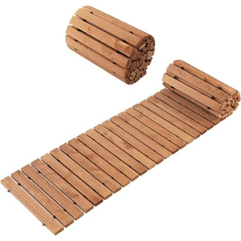 COSTWAY Passerella Arrotolabile per Giardino, Vialetto con Filo di Ferro e Consistenza Antiscivolo Resistente alle Intemperie, Percorso in Legno per Cortile e Spiaggia (245 x 43 x 2 cm)