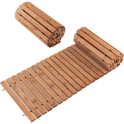 COSTWAY Passerella Arrotolabile per Giardino, Vialetto con Filo di Ferro e Consistenza Antiscivolo Resistente alle Intemperie, Percorso in Legno per Cortile e Spiaggia (245 x 55 x 2 cm)