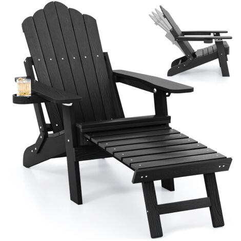 COSTWAY Patio Adirondack Chair All-Weather Lounge Chair w/Retractable Footrest