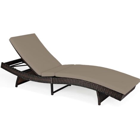 COSTWAY Patio Adjustable Rattan Chaise Lounge Chair w/5 Backrest Positions-Grey