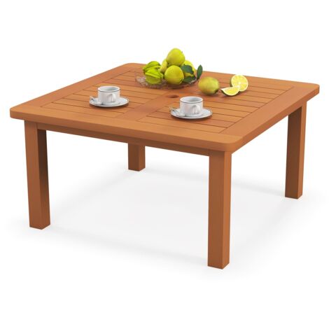 COSTWAY Patio Coffee Table Outdoor Solid Wood Side Table with Slatted Tabletop