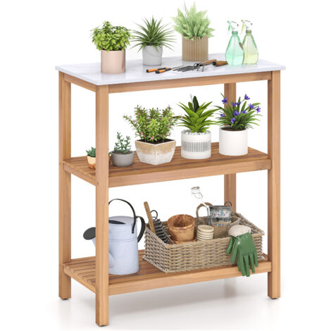 COSTWAY Patio Garden Potting Bench Table 3-Tier Wood Planting Workstation