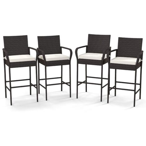 COSTWAY Patio Wicker Barstools Set of 2 Outdoor PE Rattan Bar Chairs-Brown