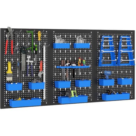 COSTWAY Pegboard Wall Organizer 9-Bin Parts Rack Organizer w/Hammer Racks-Blue