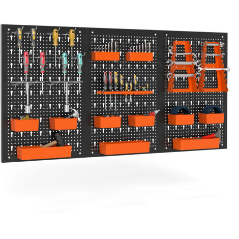 COSTWAY Pegboard Wall Organizer 9-Bin Parts Rack Organizer w/Hammer Racks-Orange