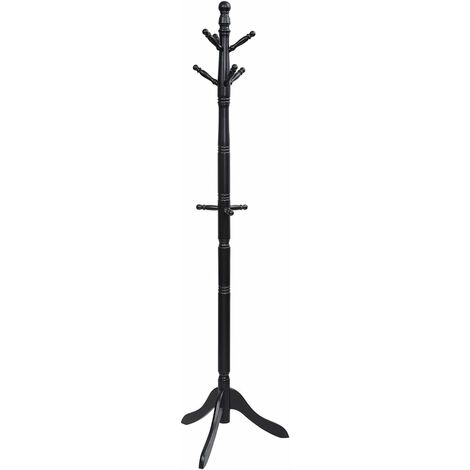COSTWAY Perchero con 3 Patas de Madera, 9 Ganchos, Alturas Ajustable, Perchero de Pie con Forma de Árbol, para Gorras, Bolsas y Ropas, para Dormitorio, Entrada (Negro)
