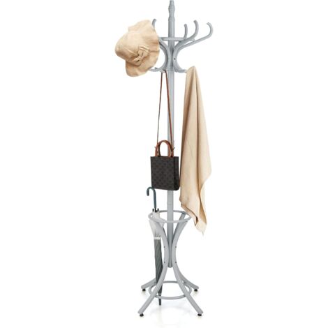 COSTWAY Perchero de Pie Madera 184cm Perchero Árbol con Soporte 12 Perchas para Colgar Ropa Sombrero para Habitación Hogar Oficina (Gris)