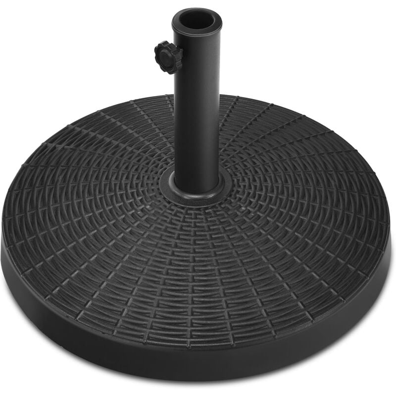 Pied de Parasol 22 kg, Base de Parasol en Résine, Support de Parasol d'Extérieur avec Design en Rotin, Étanche et et Protection Solaire, Bouton