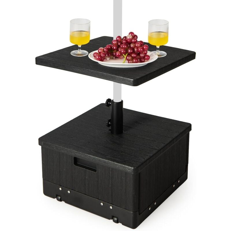 Pied de Parasol Carré, Base de Parasol en hdpe avec Plateau de Table, Support de Parasol Pratique avec Roues et Poignées, Charge 55 l d'Eau ou 80 kg