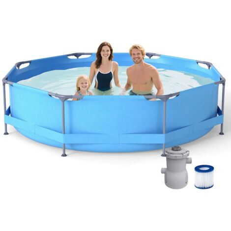 COSTWAY Piscina Fuori Terra 300 x 300 x 76 cm, Piscina Rotonda da Esterno con Struttura Metallica e Pompa Filtro, Capacità 4383 L, da Giardino per Adulti (3 m x 76 cm)