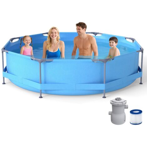 COSTWAY Piscina Fuori Terra 360 x 360 x 76 cm, Piscina Rotonda da Esterno con Struttura Metallica e Pompa Filtro, Capacità 6125 L, da Giardino per Adulti (3,6 m x 76 cm)