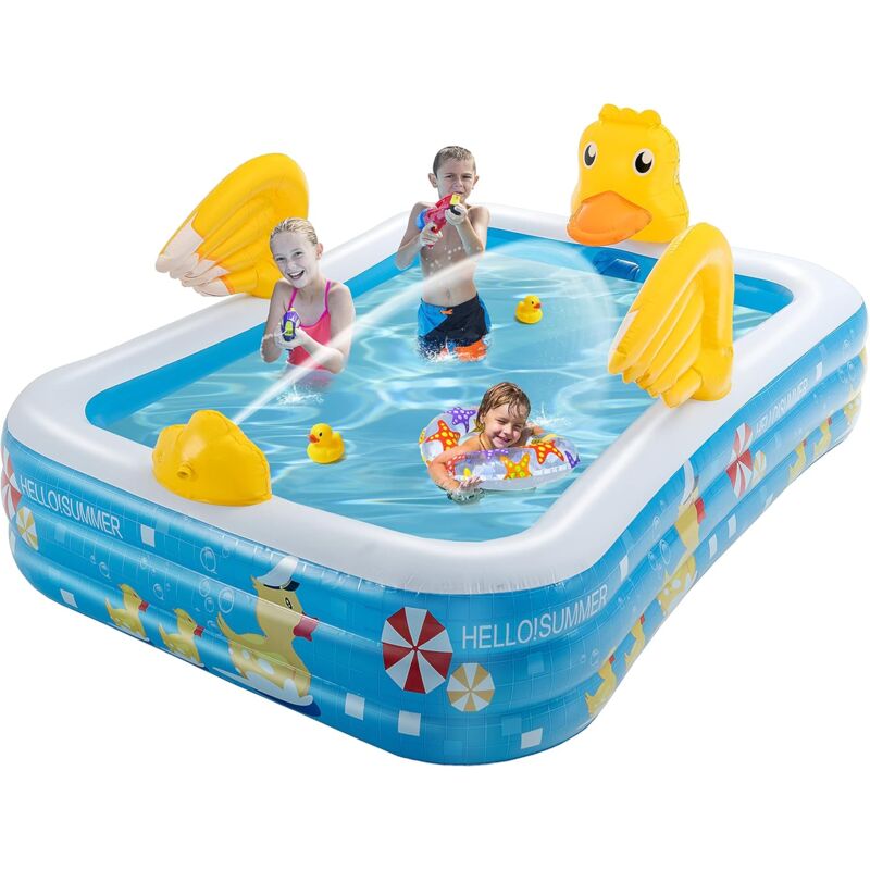 Piscina Inflable Para Niños Más De 3 Años/Piscina Grande Con Rociador Tema De Pato, Piscina Sobre Tierra Para Exterior Patio Jardín - Costway