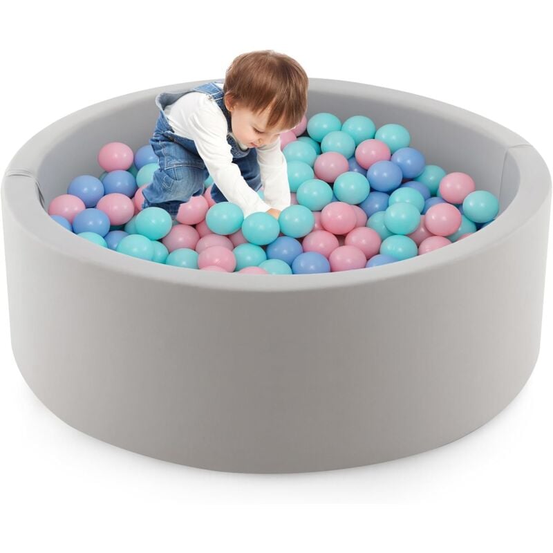 Piscine à Balles en Mousse 90x30cm & 200 Balles Océaniques pour Enfants de 1-6 Ans, Fosses à Balles Ronde avec Coussin Amovible & Sac de Transport,