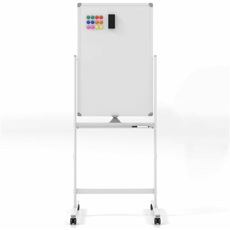 COSTWAY Pizarra Móvil Magnética en Seco 120 x 90 cm, Doble Cara, con Soporte sobre Ruedas Bloqueables, Giro de 360 °, Altura Ajustable, Pizarra Blanca, Oficina, Escuela, Institución (blanco 120x60 cm)