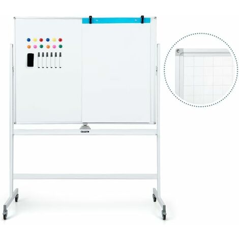 COSTWAY Pizarra Móvil Magnética en Seco 120 x 90 cm, Doble Cara, con Soporte sobre Ruedas Bloqueables, Giro de 360 °, Altura Ajustable, Pizarra Blanca, Oficina, Escuela, Institución (blanco 120x90 cm)