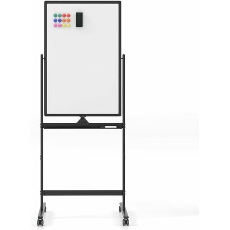 COSTWAY Pizarra Móvil Magnética en Seco 120 x 90 cm, Doble Cara, con Soporte sobre Ruedas Bloqueables, Giro de 360 °, Altura Ajustable, Pizarra Blanca, Oficina, Escuela, Institución (Negro 120x60 cm)