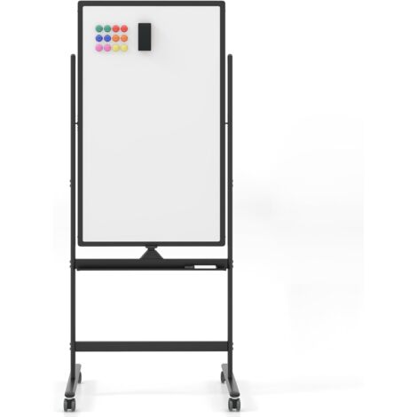 COSTWAY Pizarra Móvil Magnética en Seco 60 x 100 cm, Doble Cara, Soporte sobre Ruedas Bloqueables, Giro de 360 °, Altura Ajustable, Pizarra Blanca, Oficina, Escuela (60X100 cm, Negro)