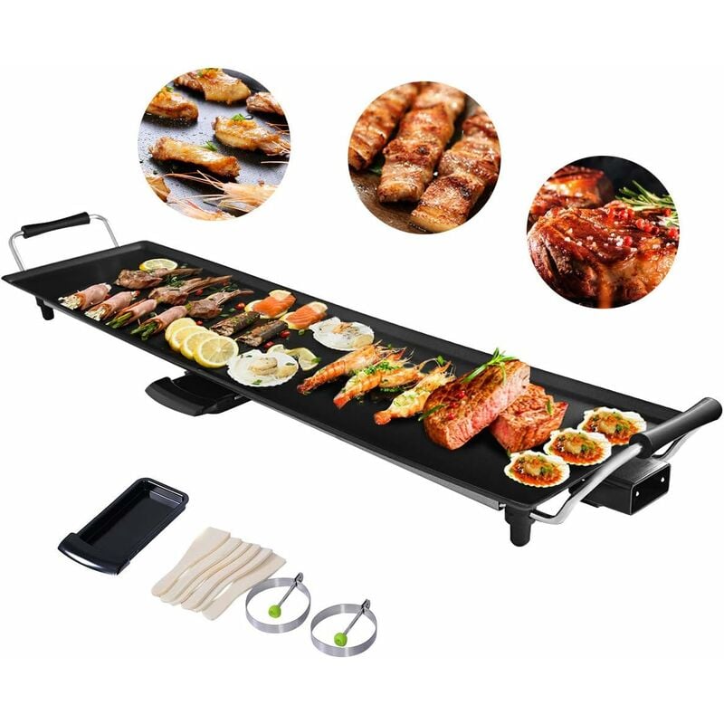 Plancha Electrique Antiadhésive 90X23CM avec 6 Spatules,1800W-230V,50HZContrôle de Thermostat Adjustable 5 Niveaux,Tiroir Collecteur d'Huile - Costway