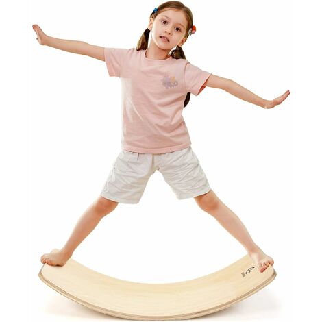 COSTWAY Planche à Bascule en Bois Incurvée avec Feutre Charge 220KG pour Yoga,Sport pour Adultes et Enfants 90 x 40 x 19CM
